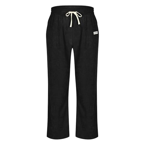 Mens Corduroy Pants Straight Wide Leg Baggy Sweatpants with Pocket Casual Fall Fashion Drawstring Elastic Waist Jogger4