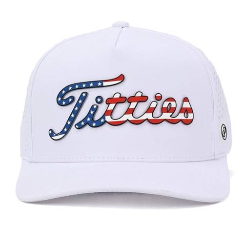Performance Golf Hat Patriotic US Flag Edition Premium Laser-Vented Snapback with 3D Rubber Patch & Moisture-Wicking Fabric White