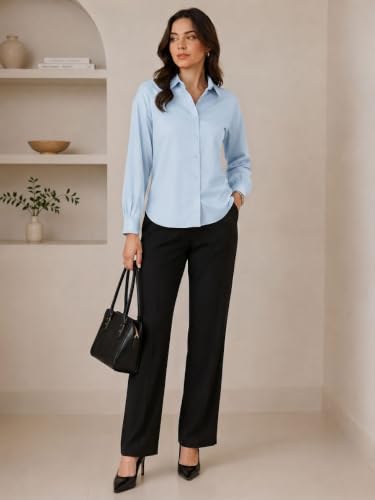 Image of OOMPH! Women's Cotton Solid Relaxed Fit Formal Shirt | Full Sleeve Drop Shoulder Button-Down Office Shirt | Spread Collar Workwear & Smart Casual Top
