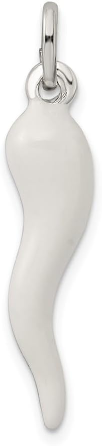 925 Sterling Silver White Enamel Italian Horn Pendant (L- 1.30 Inch, W- 0.28 Inch) - Image 3