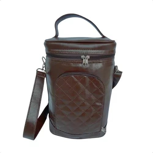Bolsa Térmica para Vinho 4 Garrafas - Couro Ecológico (Marrom)