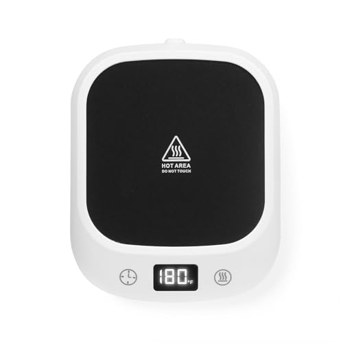 36W Plug-in Coffee Mug Warmer for Desk - 6 Preset Smart Temp Control, 1-12H Timer, High Power Beverage Warmer for Coffee/Tea/Milk, Home & Office (White) + Candle Heating