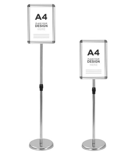 ARATERVIO A4 Aufsteller Höhenverstellbar 81-130cm Infoständer aus Edelstahl Klappbarer Plakatständer & Präsentationsständer für Hoch-/Querformat Wetterfest für Innen- und Außenbereich