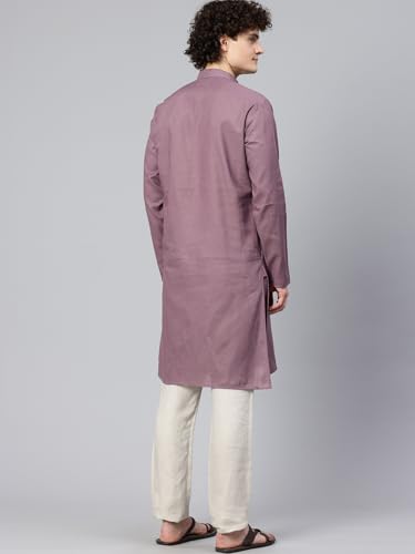 Image of Majestic Man Men's Cotton Regular Fit Casual Mandarin Collar Ethnic Motifs Solid Long Kurta