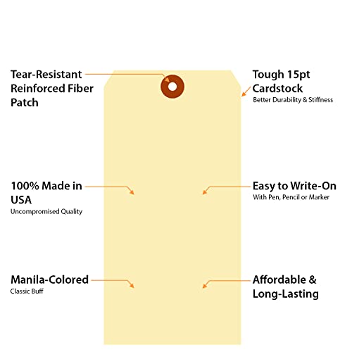 Smartsign Blank Manila Shipping Tags - Pack Of 100, Size-12, 15Pt Thick Cardstock Tag, 8 X 4 Inch Paper Hang Tags With Reinforced Fiber Patch (No Attachment) #TOP4