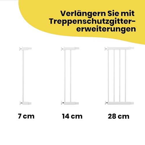 Safety 1st Auto Close Gate, Treppenschutzgitter ohne Bohren, 73–80 cm (max. 136 cm erweiterbar), automatisch schließendes Türschutzgitter, mit einer Hand öffnen, kein Bohren, Zweifachsicherung, Weiß
