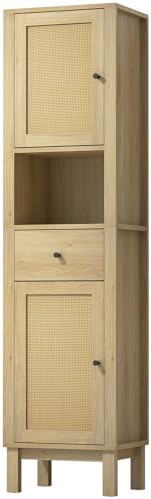 Amazon.com: Anmytek 63" Tall Bathroom Storage Cabinet, Rattan Narrow Storage Cabinet with Drawer ...