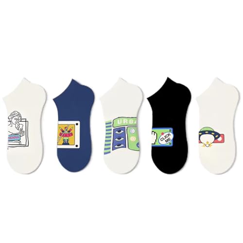 No Show Socks Fashion Patterned Casual Low Cut Ankle Socks for Men 5 Pairs Gift Box Pack-Cool & Funny Gifts 7