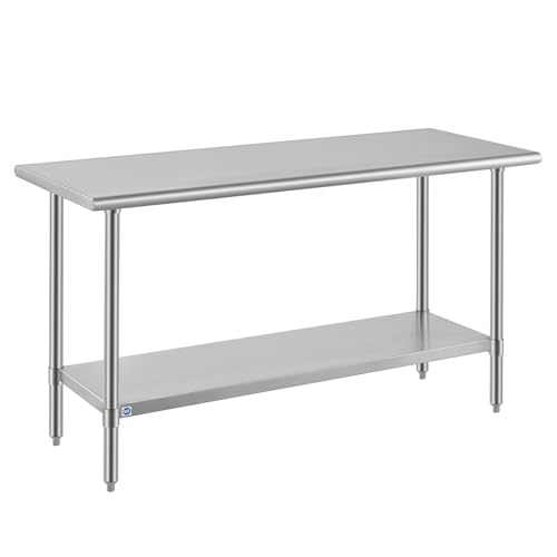 Image of ROCKPOINT All Stainless Steel Table for Perp & Work 24x60 Inch,Commercial Heavy Duty Workbench with Stainless Legs & Adjustable Undershelf, 850 lb Capacity for Restaurant,Home and Outdoor Kitchens