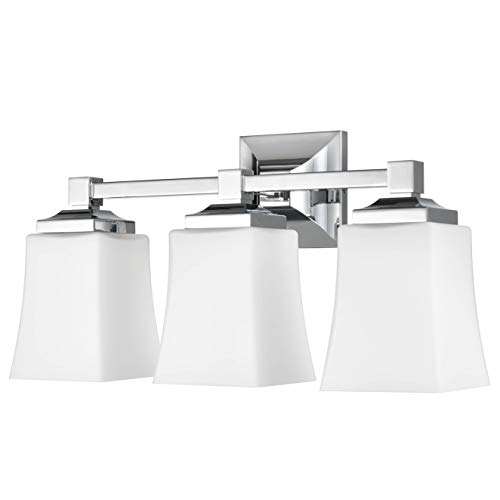 Image of Linea di Liara Brighton 3 Light Bathroom Vanity Light Polished Chrome Bathroom Light Fixtures Over Mirror Modern Vanity Lighting Fixture with Frosted Glass Shade, UL Listed