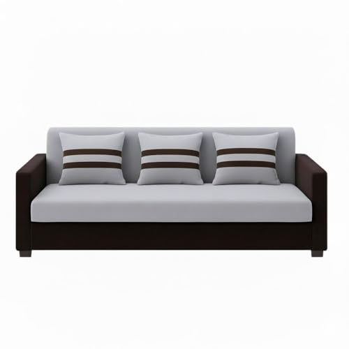 Image of FURNY Lifestylio 3 Seater Fabric Sofa Set (Light Grey-Dark Brown) Premium Velvet Finish | Ideal for Living Rooms, Offices