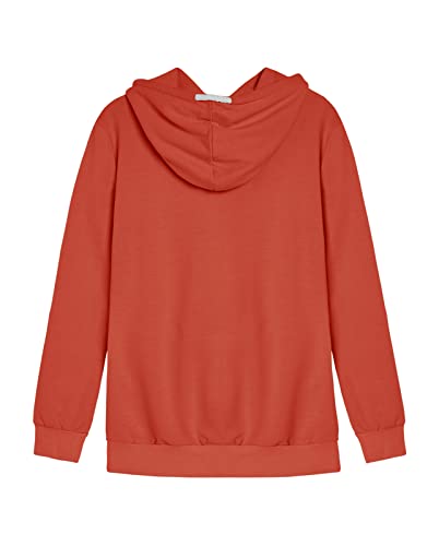 Women's Cowl Neck Hoodie Thermal Hooded Sweatshirts Loose Fit Fall Tops With Pockets Orange #TOP5