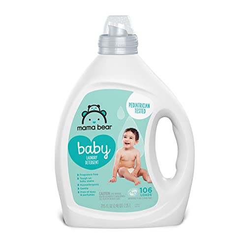 Image of Amazon Brand - Mama Bear Concentrated Liquid Baby Laundry Detergent, Fragrance Free, 106 Loads, 79.5 fl oz (Pack of 1)