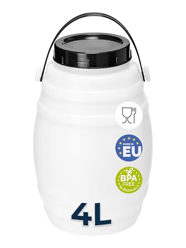 Garronda 4 Liter Behälter mit Deckel Futtertonne Weithalsfass BPA-frei Kleines Fass Wasser Box mit Deckel Ideal als transportbox Sichere Aufbewahrung und Lagerung GD-0086, Weiß