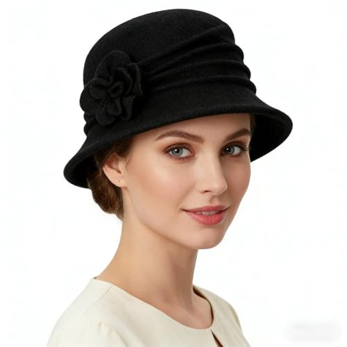 1920s Wool Cloche Hat for Women - Soft Bowler Winter Bucket Hats Crushable