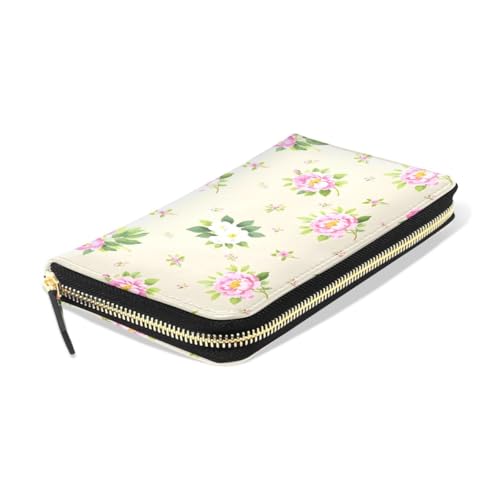 Long Wallets Leather Bifold Wallet for Women Vintage Peony Flower with Zipper Credit Card Holder Large Capacity3
