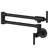 GRANDJOY Modern 25-Inch Wall Mount Pot Filler Faucet, High Flow for Fast Filling, Dual Valves, 360° Rotating, Space-Saving Foldable Design, Matte Black