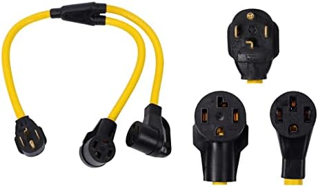 ONETAK NEMA 14-30P to 2 Outlet 14-30R 14-50R Y Splitter 3 Feet 120V/240V 30 Amp STW 10 AWG 4 Prong Male Plug to Female Outlet Receptacle Welder RV Dryer Generator Power Cord Adapter