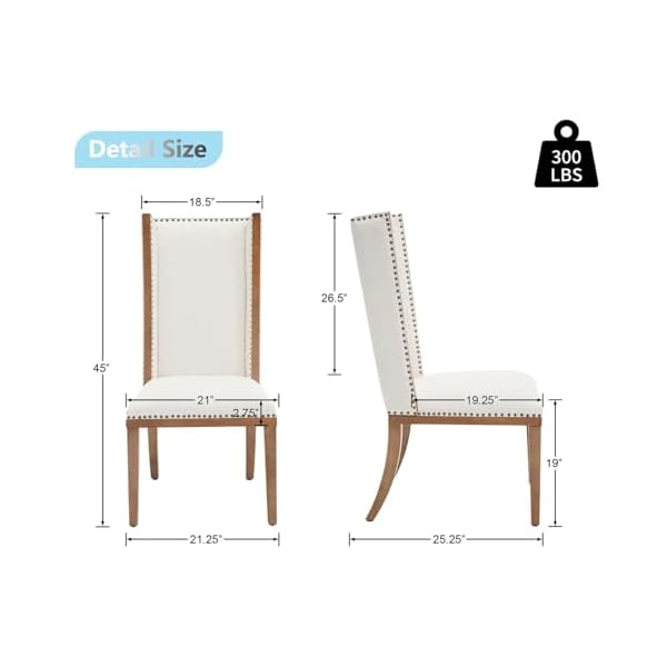 Kmax upholstered fabric dining chairs set of 2 parsons dinner chairs high back nailed trim wood kitchen chairs white  urban country home decor