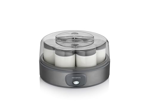 Severin Joghurtbereiter, griechischer Art, inkl. 7 Joghurtgläser á 150ml für 1L selbstgemachten Joghurt, transparenter Deckel, Joghurt-Maschine für zuhause, Kippschalter, 18W, dark inox, JG 3510
