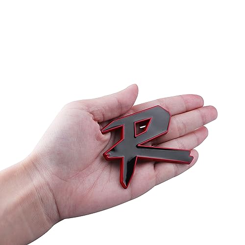 Image of 1pc R Metal Emblem Car Trunk Rear Fender Emblem 3D Metal Badge Universal Car Emblem Logo,Car Side Fender Rear Trunk Emblem (Black-red)