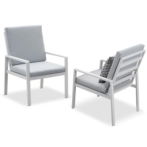 LANOX 2er Set Aluminium Gartenstuhl mit Kissen, Weiß
