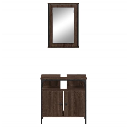 Juego de muebles de baño modernos de madera de roble marrón con dos piezas funcionales 7