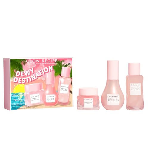 Glow Recipe Dewy Destination Skin Care Set – Watermelon Glow PHA + BHA Pore-Tight Toner (40ml) + Niacinamide Serum Dew Drops (40ml) + Overnight AHA Treatment (60ml) – Vegan Skincare for Glowing Skin