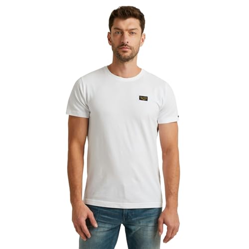 PME Legend Herren Rundhals T-Shirt Cold DYE Regular Fit Schwarz Weiss Grün Blau, Größe:L, Farbe:Bright White 7003