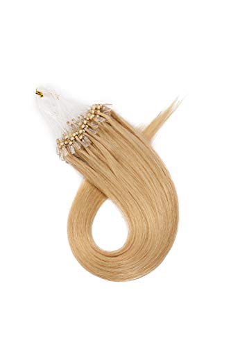 Micro Loop Hair Extensions Micro Link Human Hair Micro Beads Remy Hairpieces Balayage Highlights Pre Bonded Keratin I Tip For Women 18 inch 50g 100 Strands #24 Natural Blonde