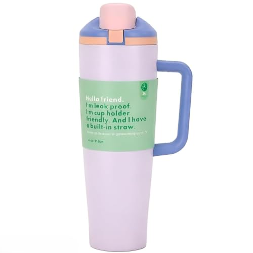 Image of HomeCloud 1200ML Stainless Steel Tumbler with Handle, Lid & Straw - Large Insulated Travel Mug Water Cup for Gym, Office, Travel & Outdoor Use (Lavender Blue)
