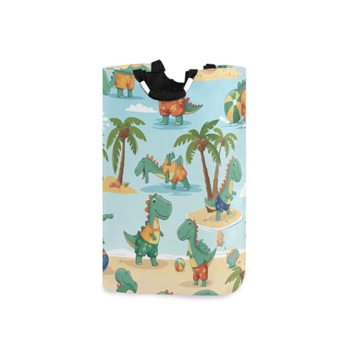 Jihqo Laundry Hamper Basket Beach Dinosaurs Collapsible Nursery Storage Bin Waterproof Clothing Baskets for Home Bedroom Bathroom Washing Room