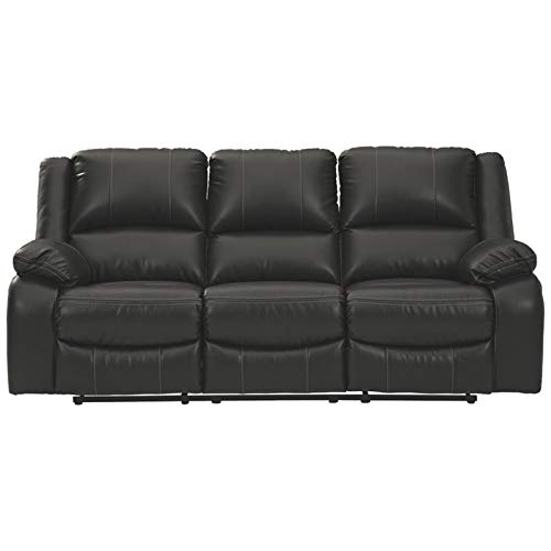 Signature Design by Ashley Calderwell Faux Leather Manual Pull-Tab Reclining Sofa, Black