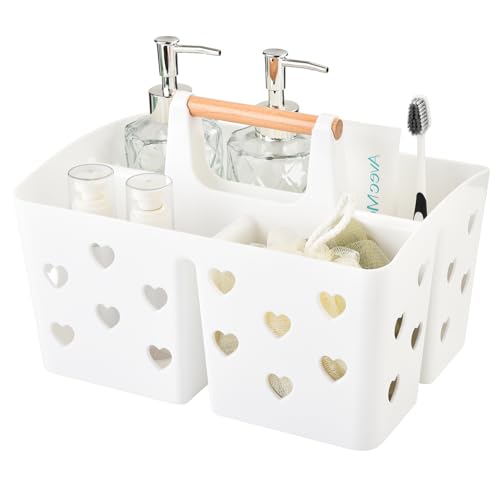 White Portable Shower Caddy Basket with Handle, 3-Compartment Plastic Shower