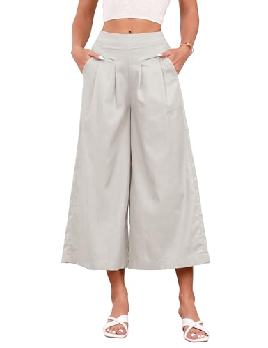 IDEALSANXUN Womens Cotton Linen Palazzo Pants Casual Wide Leg Culottes Trousers Capri Pant