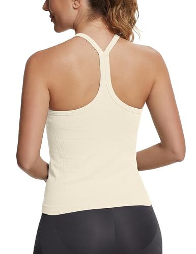 Image of MathCat Seamless Workout Tank Tops with Built in Bra,Racerback Athletic Tank Tops Ribbed Soft Yoga Shirts XS-XL