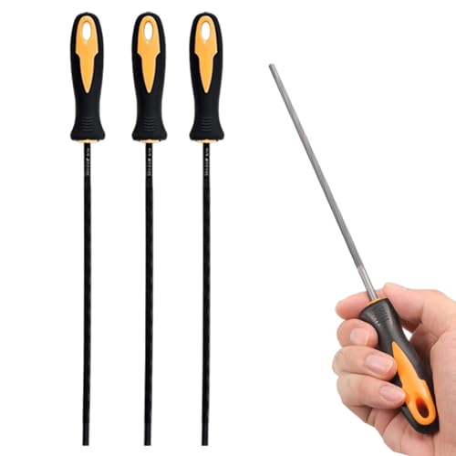 Affûteur de tronçonneuse, lime de tronçonneuse, 3 limes d'affûtage en acier 3, 2 mm (1/8 pouces), affûteuse chaîne ronde avec poignée en plastique pour l'affûtage la chaîne, le meulage, les l