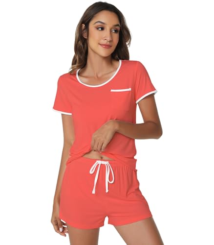 Image of WiWi Viscose from Bamboo Pajamas Set for Women Super Soft Short Sleeve Cooling Summer Plus Size Pjs Sets Sleepwear S-4X