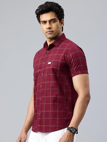 Image of Majestic Man Men Comfort Slim Fit Checked Pure Cotton Half Sleeve Casual Shirt