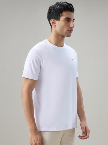 Image of Raymond Men Regular Fit Solid Pattern Pure Cotton Crew Neck Half Sleeve Casual T-Shirt