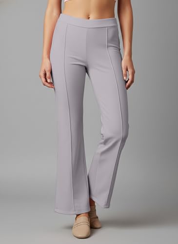 Image of Mehrang Cotton Blend Bootcut Parallel Trouser Pants for Women Regular Fit, Bellbottom Straight Pants for Womens
