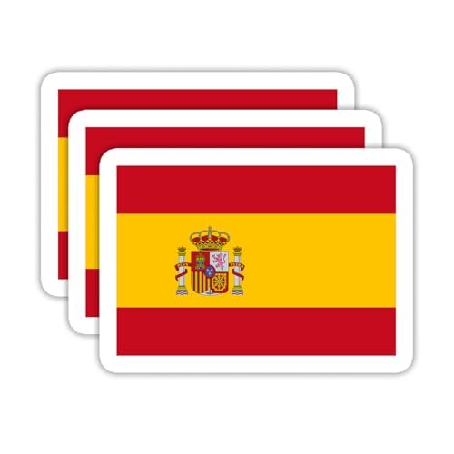 Image of (3PCS) Spain Flag stickers, Countries Flag Stickers - Waterproof Vinyl Decals For Laptops, Tumblers, Water Bottles, Books, Scrapbooks, Size 3 x 2.2 Inch