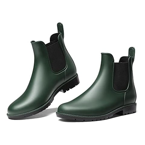 DREAM PAIRS Stiefel Damen Gummistiefel Damen Halbhoch Chelsea Boots Damen Frauen Ankle Wellies Wasserdicht Regenstiefel OLIVE/GRÜN 41 EU Cover