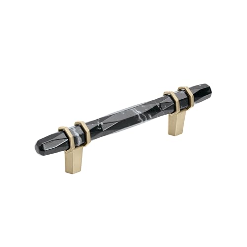 Image of Amerock 3-3 /4 inch Carrione Marble Black /Golden Champagne Drawer Pull