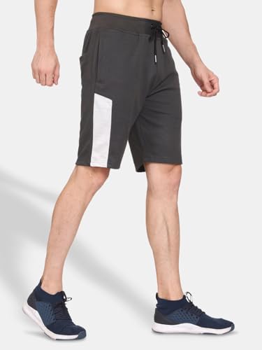 Image of MARK LOUIIS Men's Cotton Blend Shorts with 2 Zipper Pockets + 1 Back Pocket | Lightweight Breathable Casual Shorts | Elastic Waist Comfortable Fit | Multi-Color | M to 7XL
