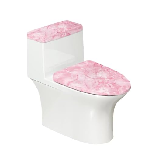 Bivxisrvo Pink Marble Toilet Lid Covers Polyester Fabric Bathroom Covers Elastic Bottom Soft and Breathable Seat Covers Toilet Seat Cover Set Universal for Most Toilet Bowl Lids