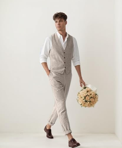 Linen Suit for Men 2 Piece Mens Vest and Pants Set for Casual Summer Beach Wedding Groomsmen Prom2