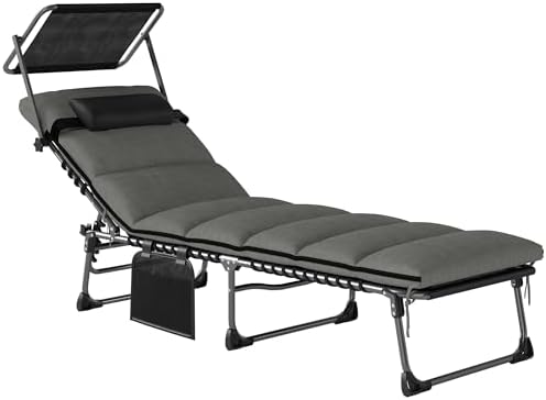Outsunny Chaise Longue Pliable avec Pare-Soleil Intégré, Coussin ...