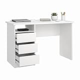 Mesa Escritorio para Ordenador Júcar White con 3 Cajones, 110 x 49 x 76 cm