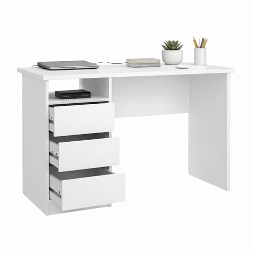 Mesa Escritorio para Ordenador Júcar White con 3 Cajones,Color Blanco, 110 x 49 x 76 cm